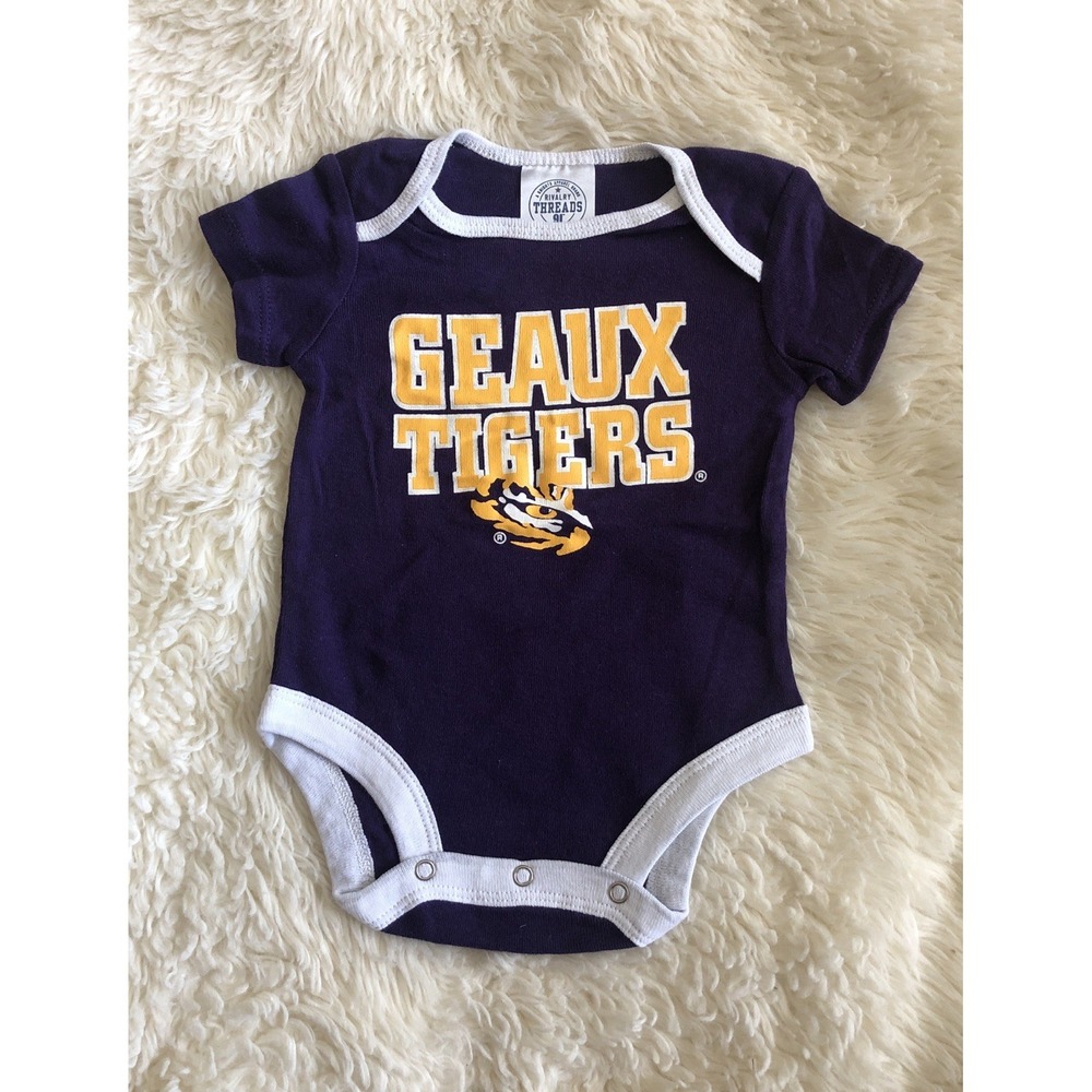 LSU Tigers Rivalry Threads Baby Bodysuit 0-3 Month Purple White Geaux Tigers New
